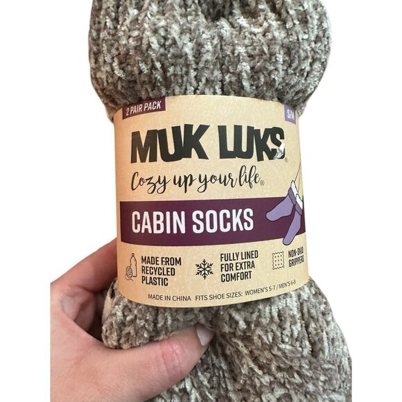 Muk Luks Cabin Socks Women’s S/M Non Slip Cozy Neutral - Picture 3 of 6